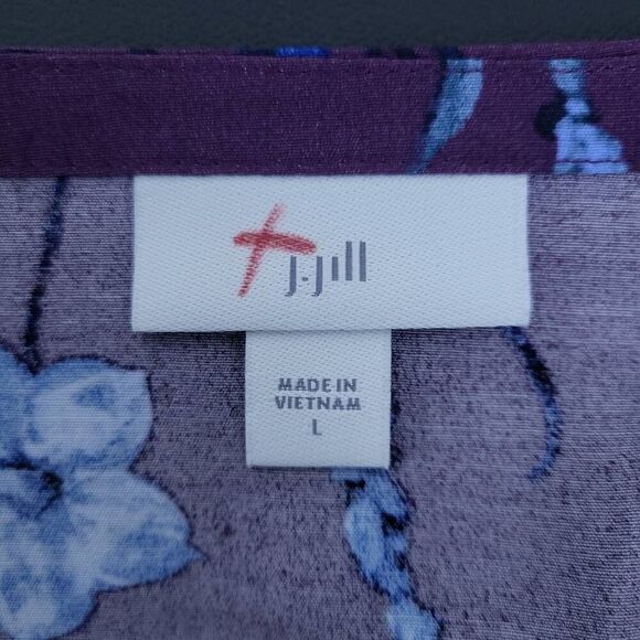 J Jill Womens Floral Button Front Top Size Large Purple Tie Back Career Office - Picture 5 of 8